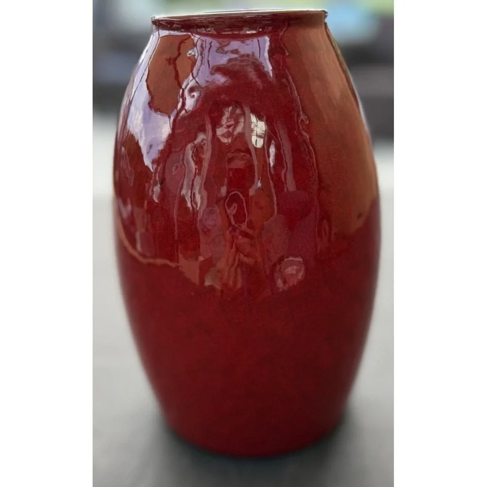 Pier 1 Amano Oxblood Red Torpedo Art Pottery Vase 7 1/2